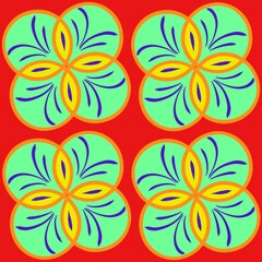 illustration, floral pattern on a red background