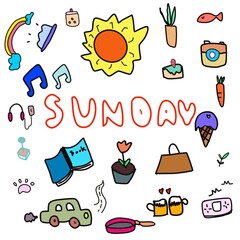 set of icons for children Doodle cartoon Sunday fun hobby and activities