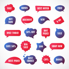 Vector stickers, price tag, banner, label. Coupon sale, offers and promotions vector template. Shop price tag, retail, commerce, business