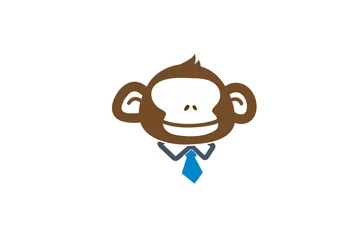 Fotobehang creative monkey geek nerd faceless smile logo vector design icon illustration © abrastack