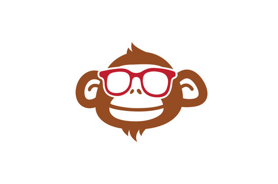creative monkey geek nerd face smile logo vector design icon illustration