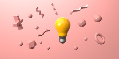 Light bulb with flying geometric shapes - 3D render
