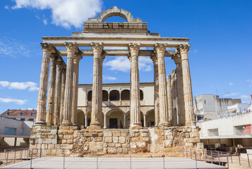 Front view of the old roman Diana temple in Merida, Spain