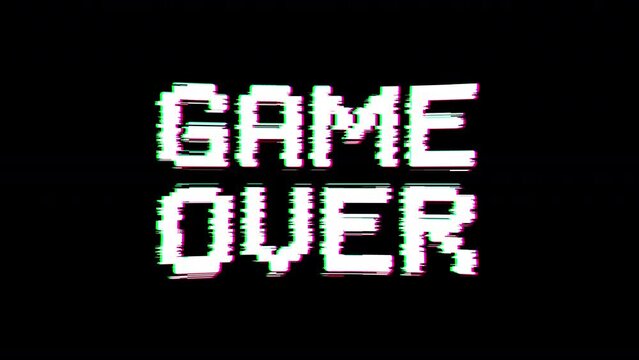 Game Over pixel animation with glitch effect. Seamless loop