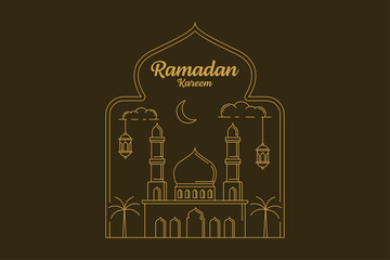 Obraz premium Ramadan kareem vector design illustration monoline or line art style