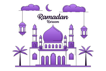 Ramadan kareem vector design illustration monoline or line art style