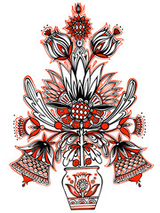 Tree of life colored Ukrainian ornament. Нand drawn line art