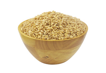 Wheat grains in bowl isolated on white background