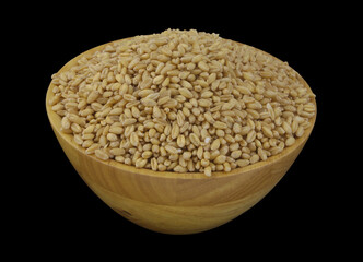 Bowl with wheat grains isolated on black 