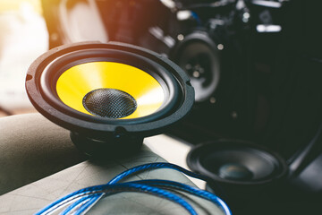 yellow-black audio loudspeaker