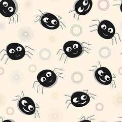 Seamless pattern, funny spiders with muzzles