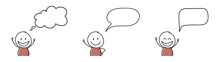 Collection of blank speech bubbles with smiley stickman. Vector