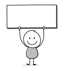 Smiley stickman with empty board symbol. Vector