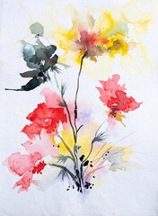Beautiful abstract watercolor floral painting with white background. Indian watercolor art with large copyspace.