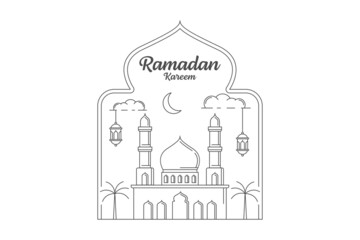Ramadan kareem vector design illustration monoline or line art style
