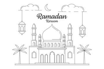 Ramadan kareem vector design illustration monoline or line art style