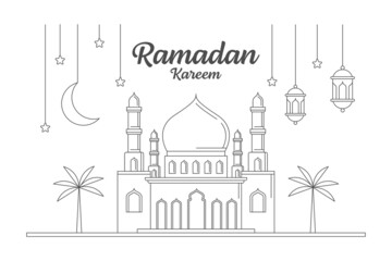 Obraz premium Ramadan kareem vector design illustration monoline or line art style