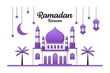 Ramadan kareem vector design illustration monoline or line art style