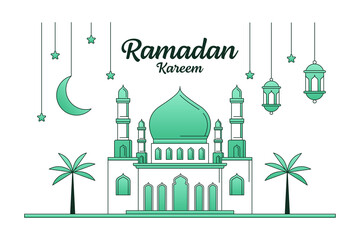 Ramadan kareem vector design illustration monoline or line art style