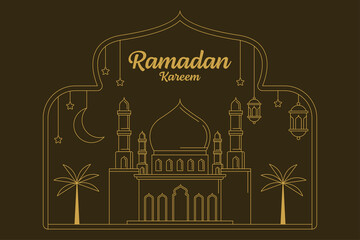 Naklejka premium Ramadan kareem vector design illustration monoline or line art style