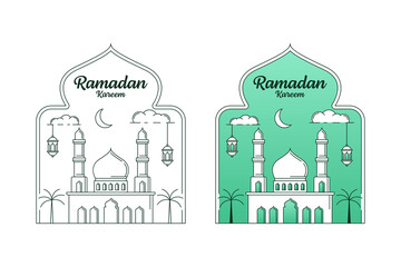 Ramadan kareem vector design illustration monoline or line art style