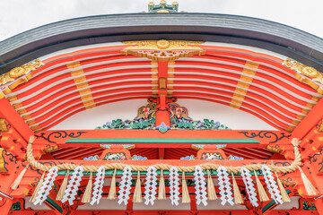 Ornate decoration of a temple in Osaka, Japan