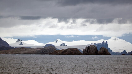Rugged, snow covered peaks in Antarctica