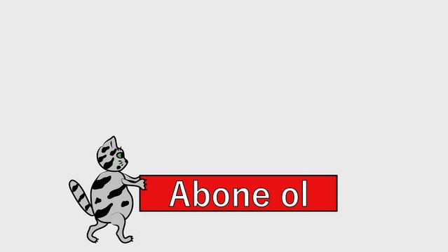 Abone ol. Subscribe in Turkish. Phrase on transparent background video 4k, template, alpha channel. Red logo, text and cat. Looped, endlessly. Isolated word, lettering modern.