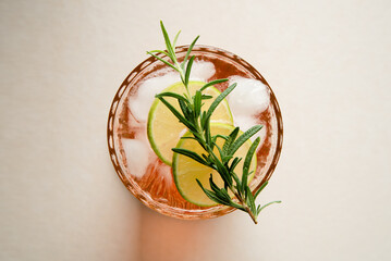 fruit and rosemary gin cocktail, refreshing drink with ice