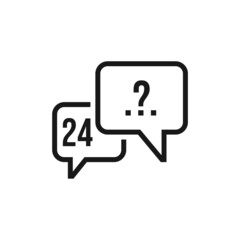 Chat bubble with 24 hours icon isolated on white background