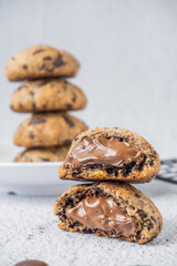 Soft Chocolate lava cookies with white background