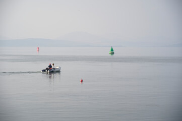 Inflatable dingy boat out on sea adventure
