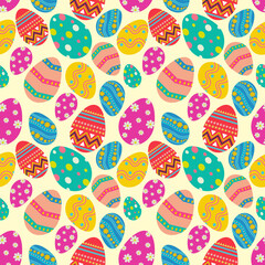 Vector colored easter eggs seamless pattern for Easter holidays, Vector illustration for textile print, wallpaper, fashion design, cute seamless pattern.