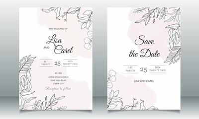 Fototapeta na wymiar Beautiful wedding invitation card with monoline design