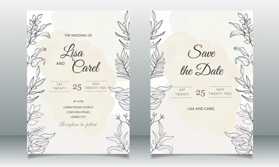 Beautiful wedding invitation card with monoline design