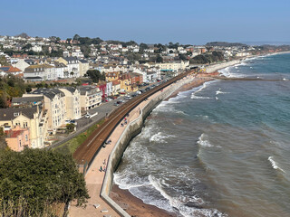 Wide angle view of the seafront at Dawlish, Devon
