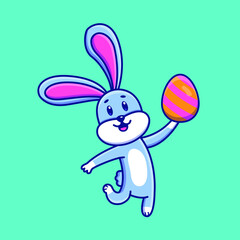 Cute cartoon rabbit with egg in vector illustration. Animal isolated vector. Flat cartoon style