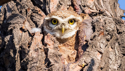 An owlet staring from a tree