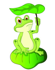 Cartoon Frog Sitting on The Leaf ,Vector Illustration