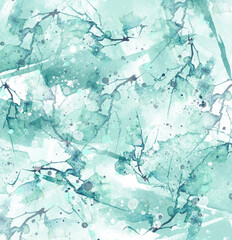 Watercolor blue, green background, blot, blob, splash of blue, green paint. Watercolor brown spot, abstraction. Wild grass, bushes, flower country abstract landscape, marble. Watercolor abstract card