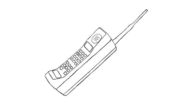 Retro Old Portable Brick Phone from 80s 90s Hand Drawn Loop