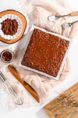 A chocolate brownie is a square or rectangular chocolate baked confection. it is a Homemade brownies with premium chocolate