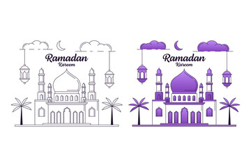 Fototapeta premium Ramadan kareem vector design illustration monoline or line art style