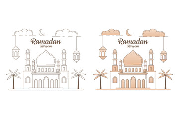 Fototapeta premium Ramadan kareem vector design illustration monoline or line art style