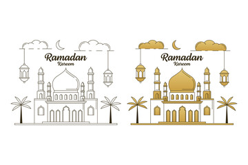 Naklejka premium Ramadan kareem vector design illustration monoline or line art style