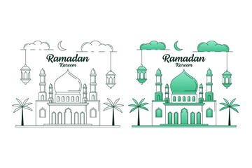 Fototapeta premium Ramadan kareem vector design illustration monoline or line art style