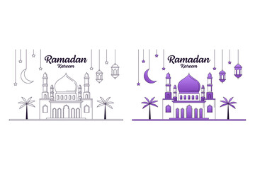 Ramadan kareem vector design illustration monoline or line art style