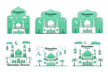 Ramadan kareem vector illustration monoline or line art style design collection