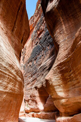 The beautiful Siq Gorge leading to the rock city of Petra in Jordan