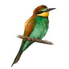   Watercolor illustration of a Golden Bee-Eater. Idea for postcards, stickers, calendars, books.
